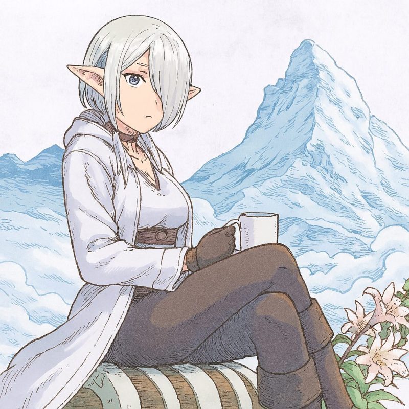 雪山でくつろぐエルフ