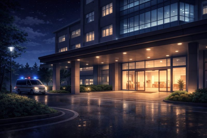 夜の病院エントランス