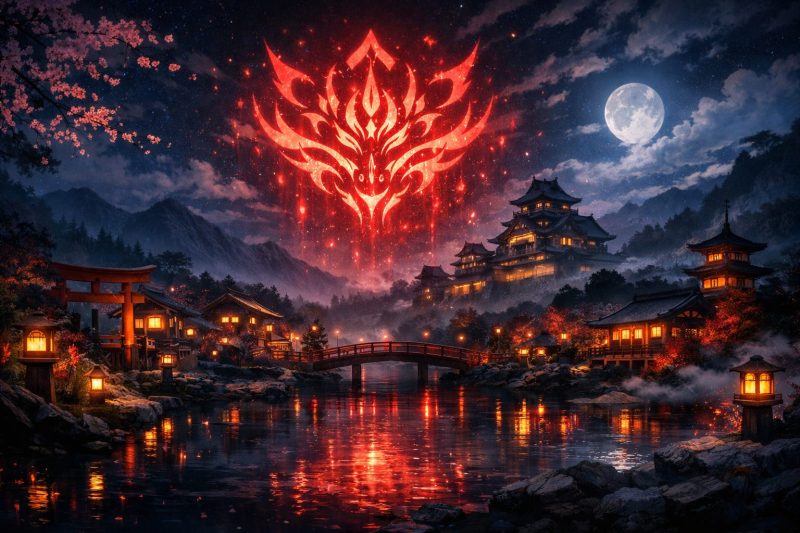 妖印が輝く和風夜景