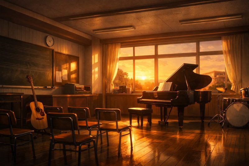 夕陽差す静かな音楽室