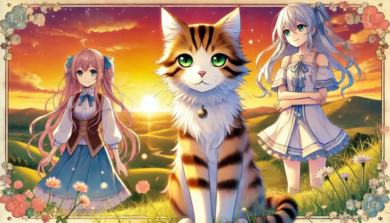 猫と夕日の丘