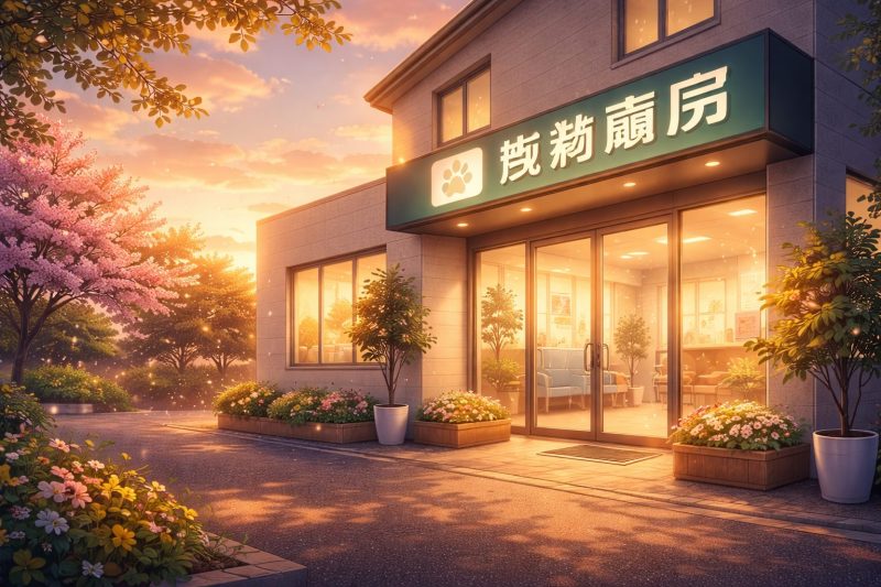 夕暮れの動物病院