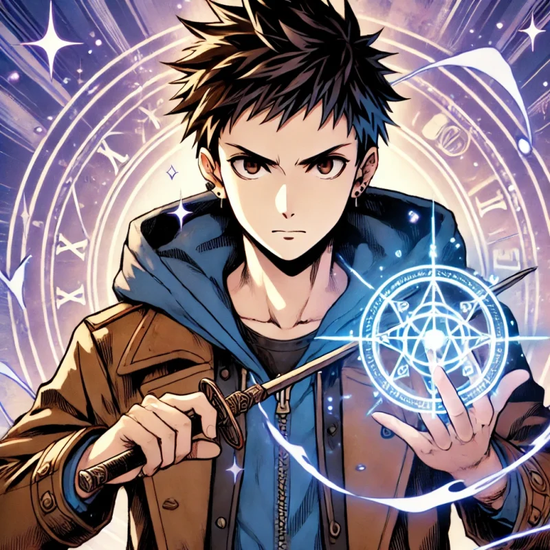魔法を放つ少年冒険者
