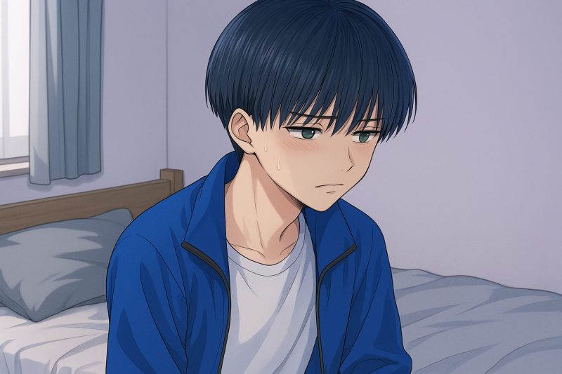 不安そうに座る少年