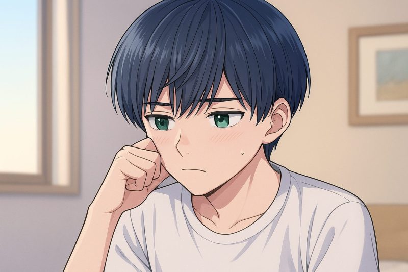 黙って考える少年の表情