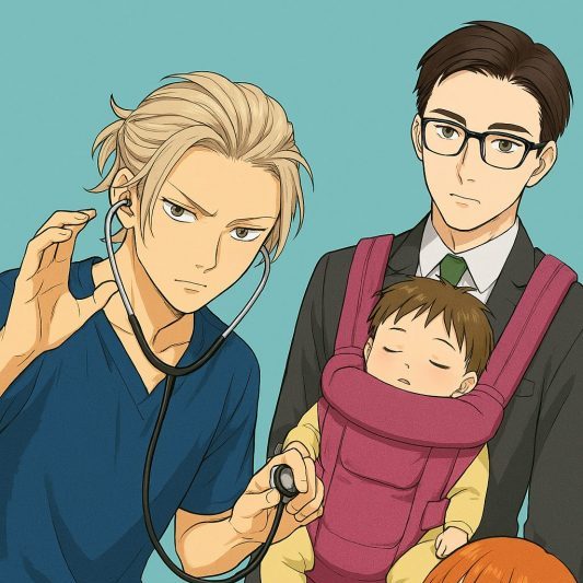 診察する医師と親子