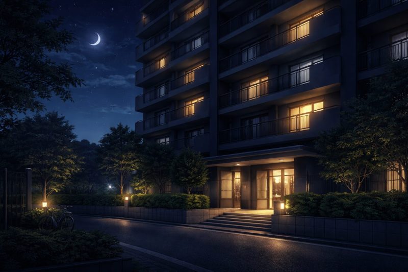 静まり返る夜のマンション