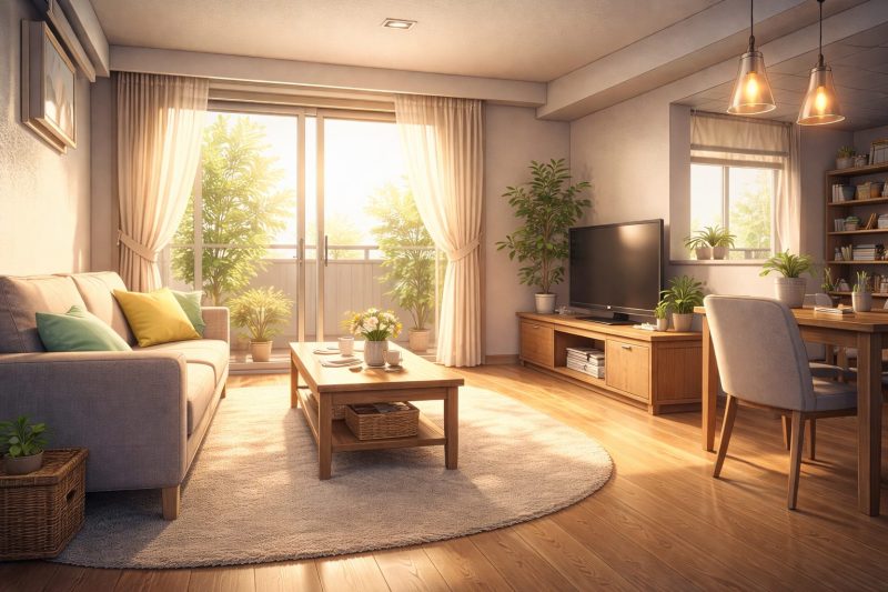 朝日が差し込むリビング