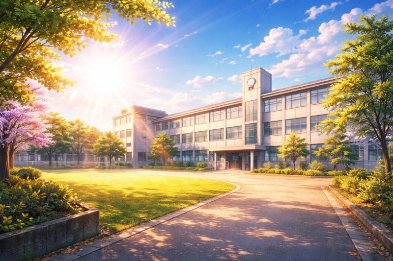 放課後の校舎と眩しい空