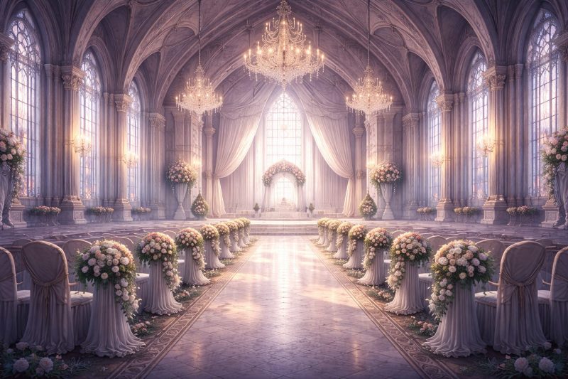 静まり返る結婚式の大広間