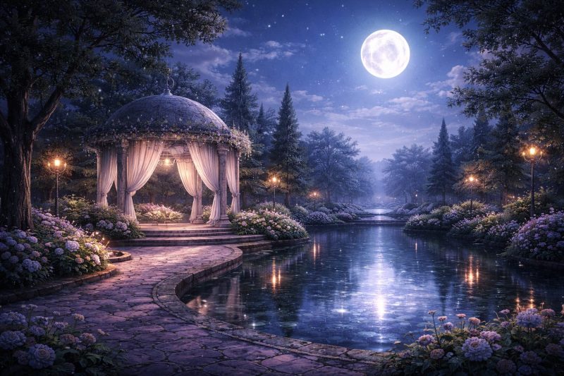 月明かり差す静かな庭園