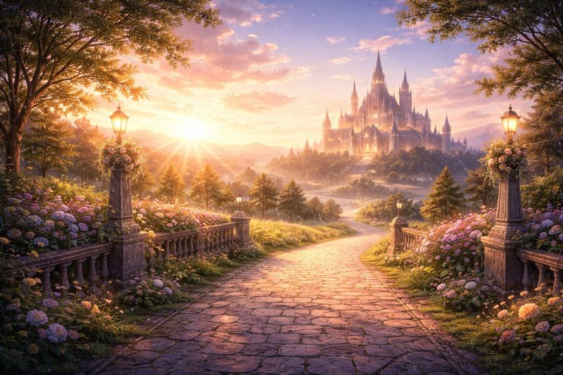 新しい朝へ続く石畳の道