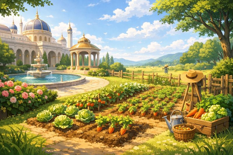 後宮の庭と素朴な畑