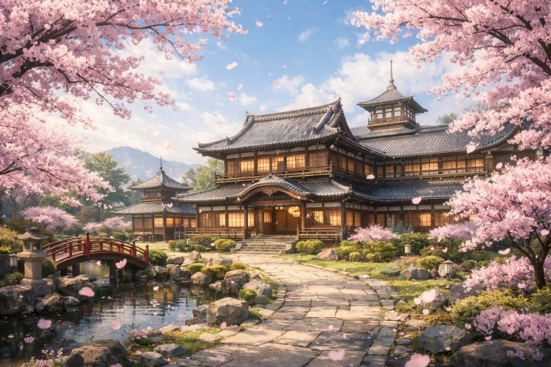 桜舞う大正和風の屋敷