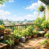 植物に囲まれた静かなベランダ