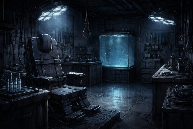 復讐装置が並ぶ暗室