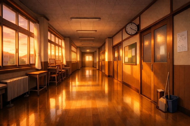 放課後の静かな校舎廊下