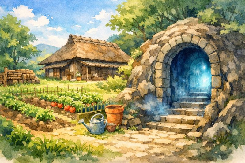 家庭菜園とダンジョン入口の田舎家