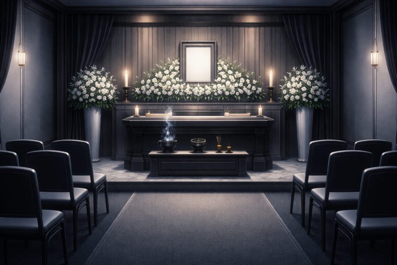 偽の葬式が行われる静かな葬儀場