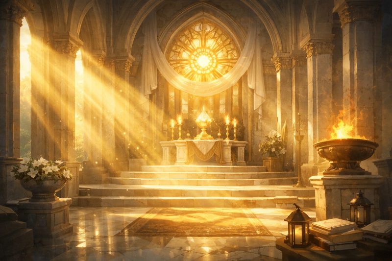 神殿に差し込む朝の光