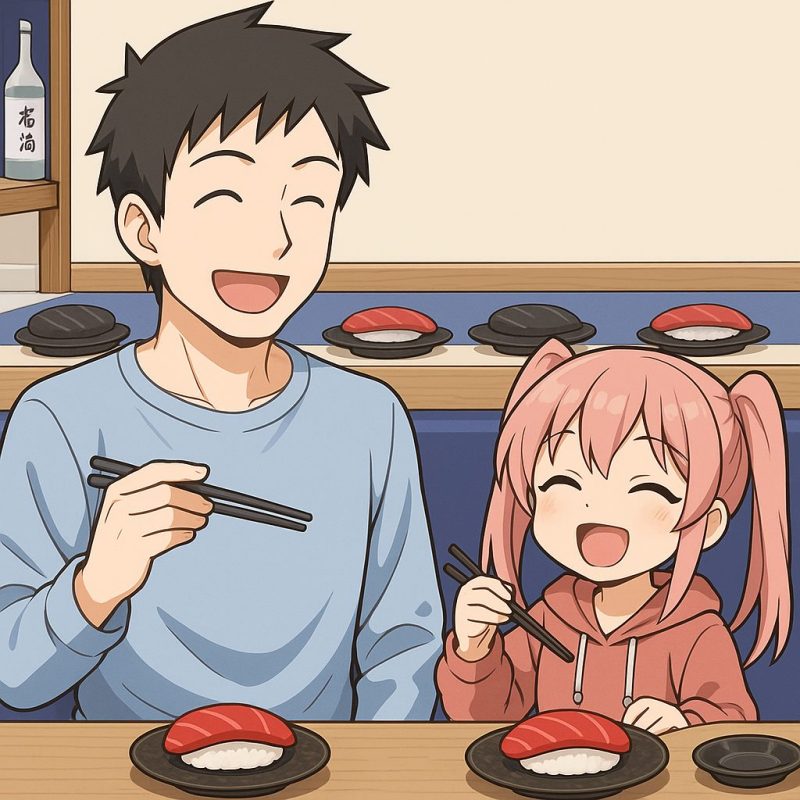 回転寿司を楽しむ二人