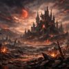 魔王城を望む荒廃した魔界の戦場