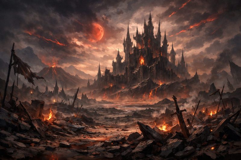 魔王城を望む荒廃した魔界の戦場