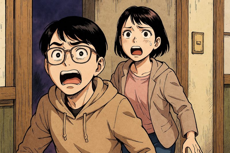 203号室を見上げる二人