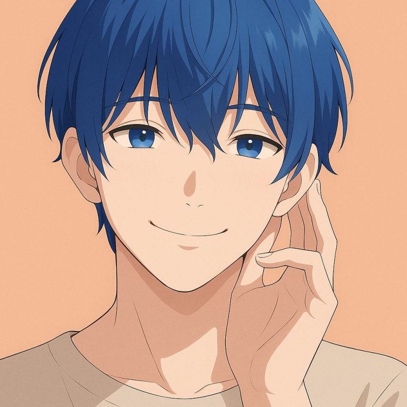 優しく笑う青髪男子