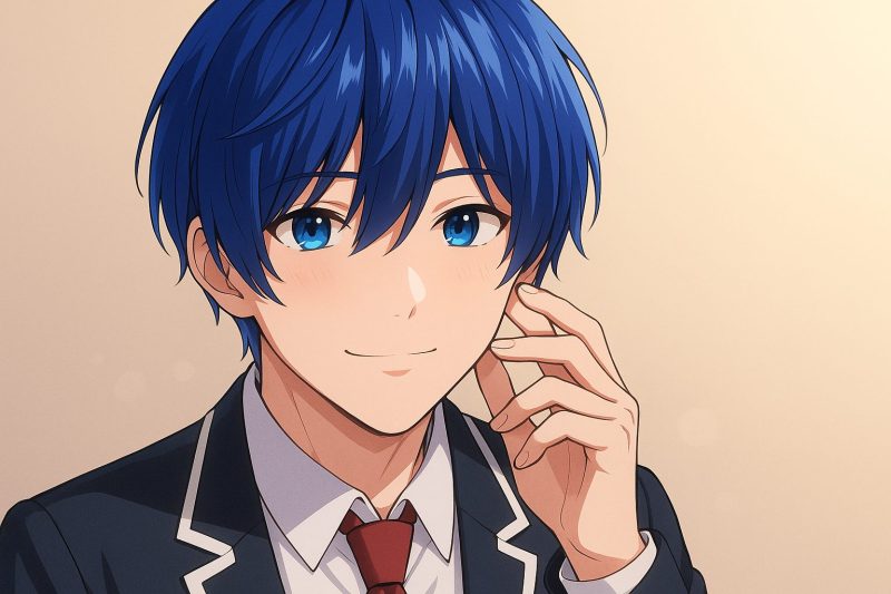 微笑む青髪の男子生徒
