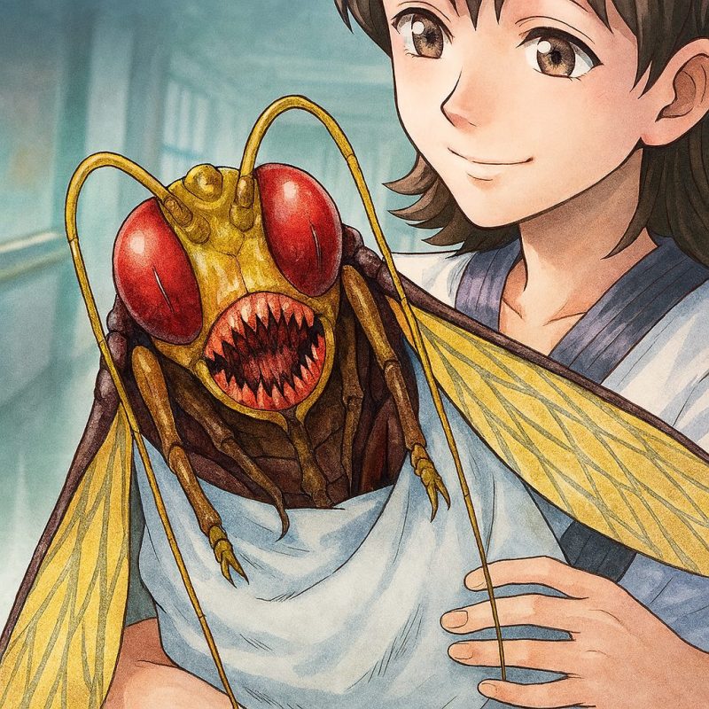 穏やかな笑顔と昆虫