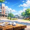 大学キャンパスとイヤホン