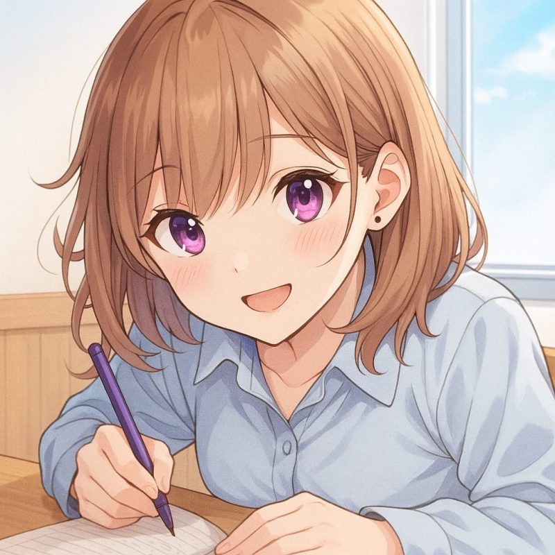 勉強中の笑顔の少女