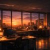 夕暮れの静かなオフィス