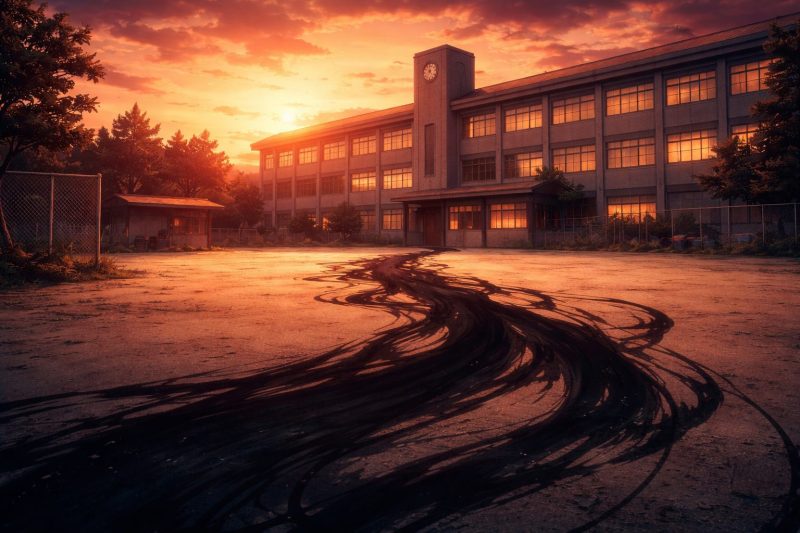 放課後の校舎と歪む影