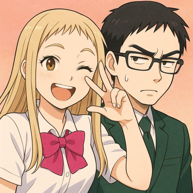 ウインクとピースの笑顔