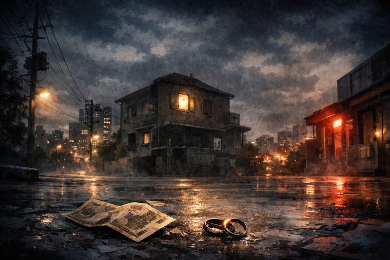 雨の路上に落ちた指