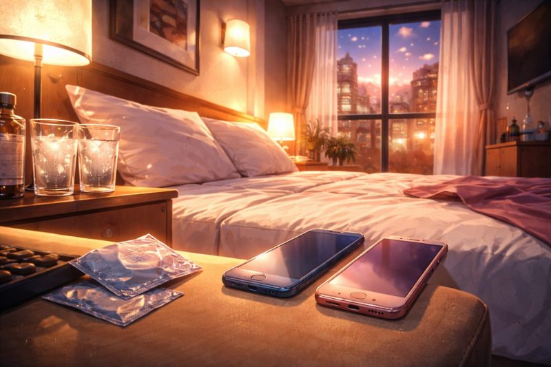 夜の部屋と二つのスマホ