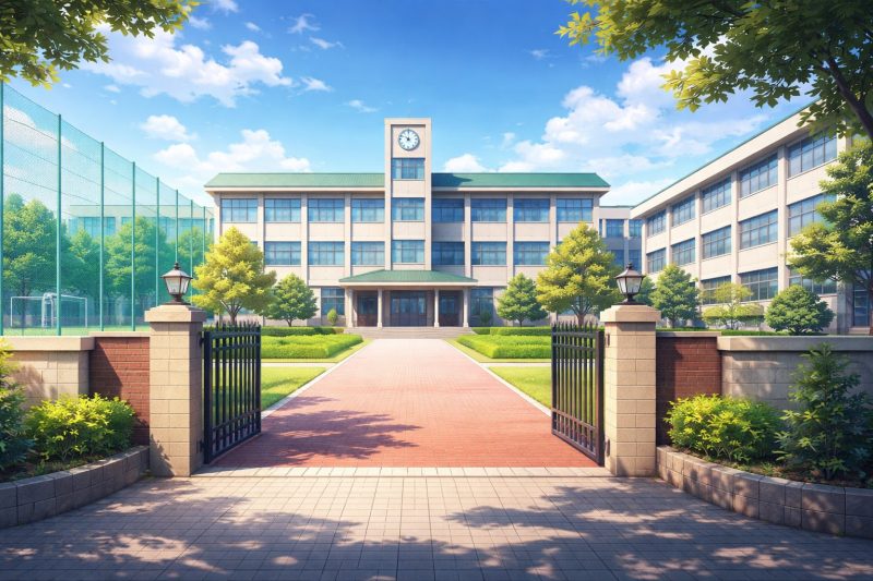 男子校の明るい校舎風景