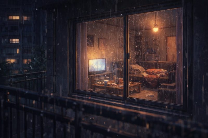 雨夜に灯る部屋の光