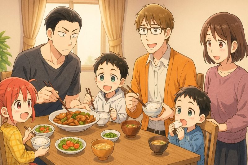 家族で食卓を囲むシーン