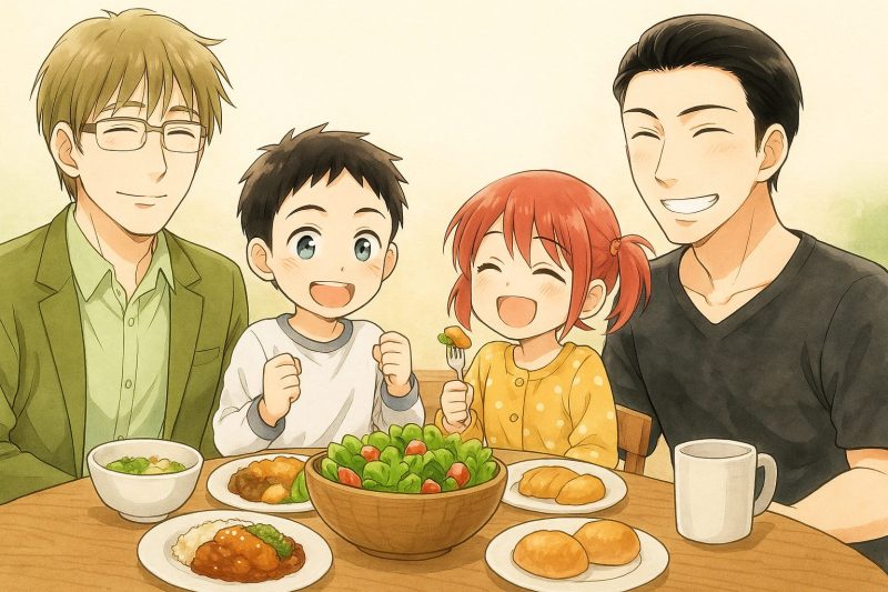 笑顔で食卓を囲む家族
