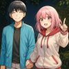 夜道を歩く二人