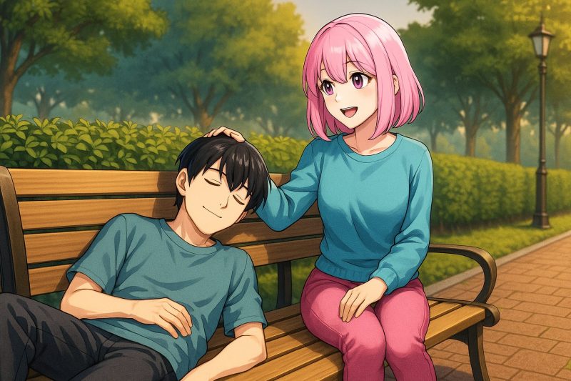 夕暮れの公園の二人
