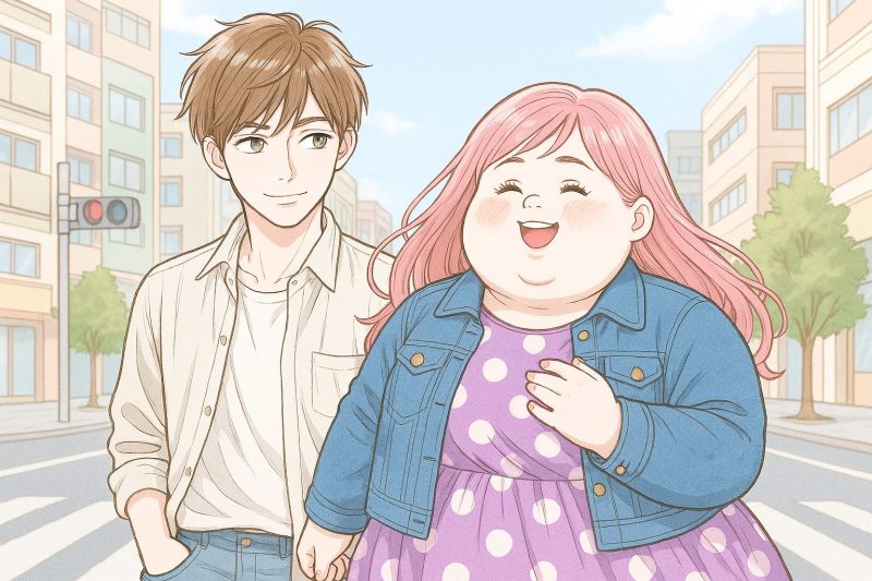 街を歩く笑顔の二人