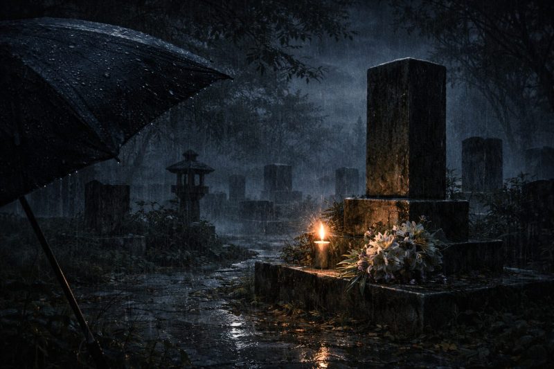 雨の墓参り