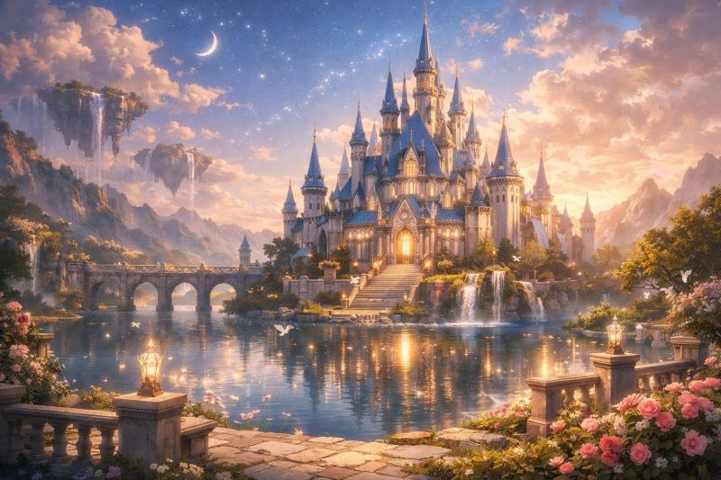 異世界の城と光る鏡