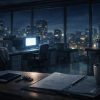 夜の静かなオフィス風景