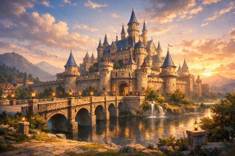 異世界の城と訓練場の風景