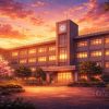 夕焼けの高校校舎
